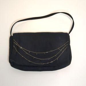 Classic Black Clutch Handbag with Chain and Brad Details